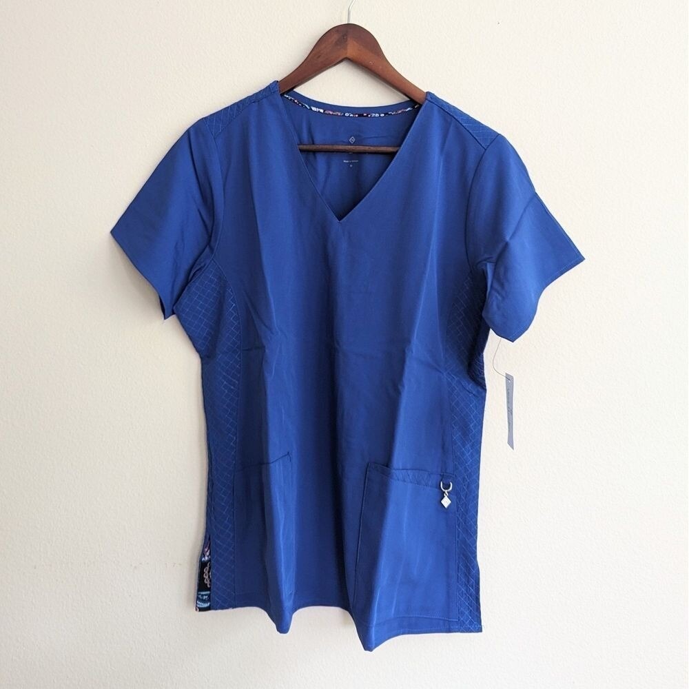 New Vera Bradley Medical‎ Nurse Doctor Uniform Scrub Top V-Neck Blue Medium